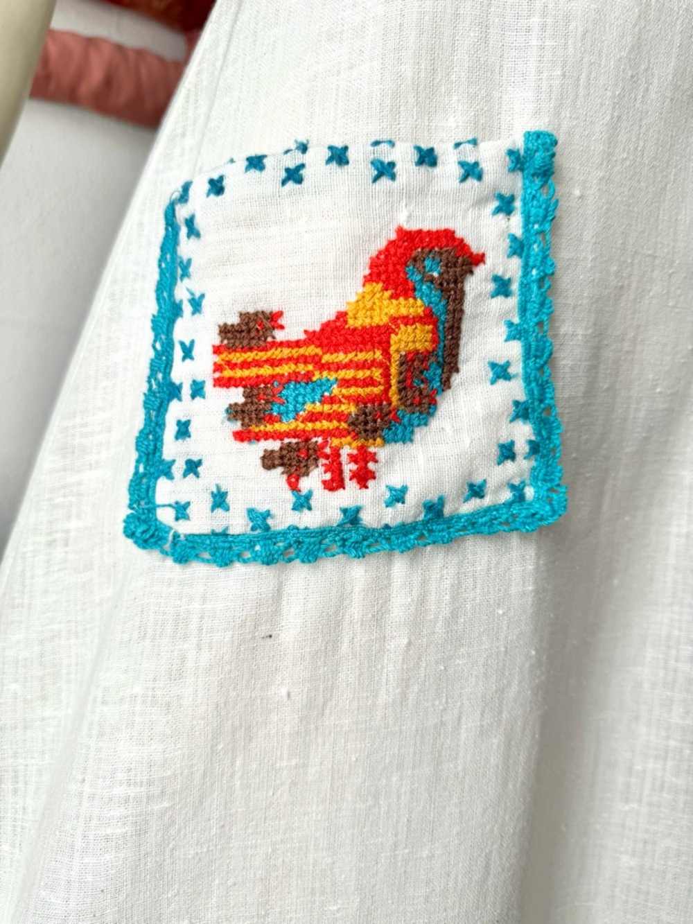 Vintage YOUNG EDWARDIAN DRESS Pinafore Ruffles Embroidered Birds 1970s Boho XS/S - Picture 9 of 11